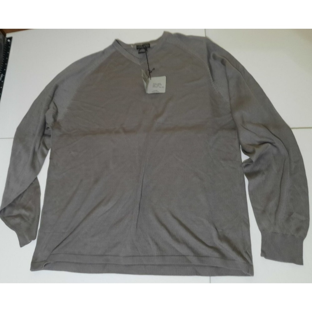 Anthology XXL 2XL Mens Long Sleeve V Neck Sweater 100 Silk Pewter Gray New